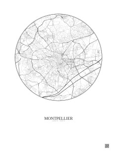 Affiche Montpellier – Poster carte de ville 5km | Gravura – Fond clair