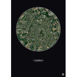 Affiche Cambrai – Poster vue satellite 2.5km Couleur | Gravura – Fond foncé