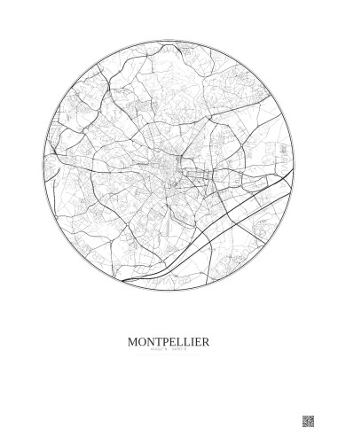 Affiche Montpellier – Poster carte de ville 5km | Gravura – Fond clair