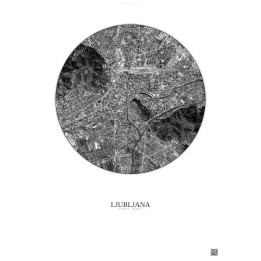 Affiche Ljubljana – Poster vue satellite 2.5km N&B | Gravura – F