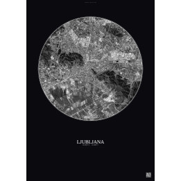 Ljubljana Satellite View Poster 6km B&W | Gravura – Dark backgro