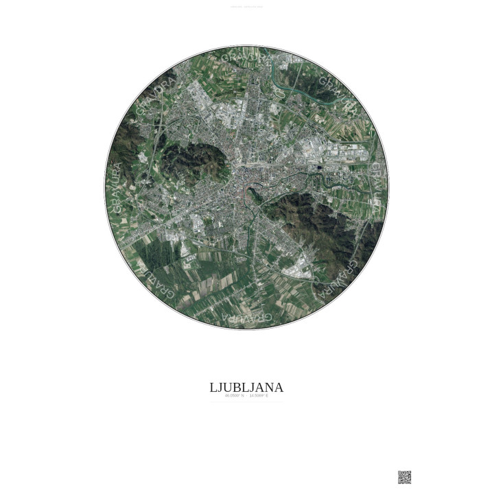 Affiche Ljubljana – Poster vue satellite 6km Couleur | Gravura –