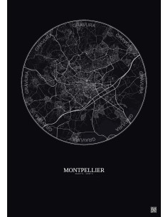Affiche Montpellier – Poster carte de ville 10km | Gravura – Fond foncé