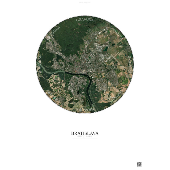 Affiche Bratislava – Poster vue satellite 10km Couleur | Gravura