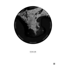 Dakar Satellite View Poster 10km B&W | Gravura – Light backgroun