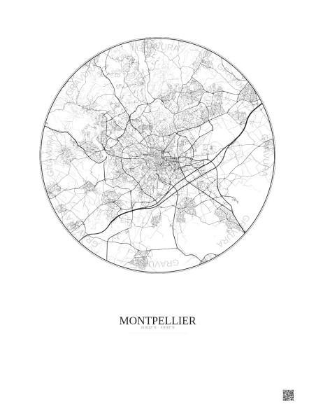 Affiche Montpellier – Poster carte de ville 10km | Gravura – Fond clair