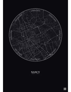 Nancy City Map Poster 2.5km | Gravura – Dark background