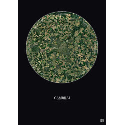Affiche Cambrai – Poster vue satellite 10km Couleur | Gravura – Fond foncé