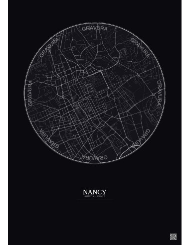 Nancy City Map Poster 2.5km | Gravura – Dark background