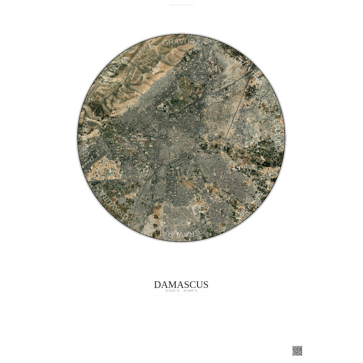 Affiche Damascus – Poster vue satellite 6km Couleur | Gravura – 