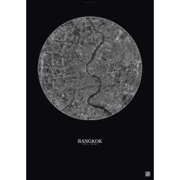 Bangkok Satellite View Poster 10km B&W | Gravura – Dark backgrou