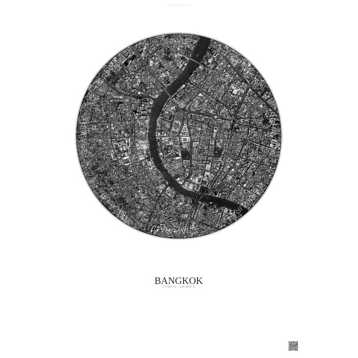 Affiche Bangkok – Poster vue satellite 2.5km N&B | Gravura – Fon