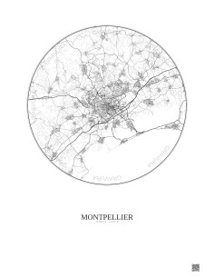 Affiche Montpellier – Poster carte de ville 20km | Gravura – Fond clair