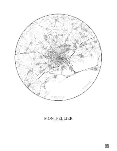Affiche Montpellier – Poster carte de ville 20km | Gravura – Fond clair