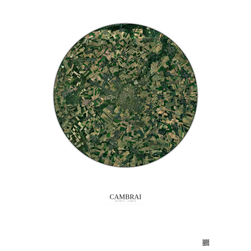 Affiche Cambrai – Poster vue satellite 10km Couleur | Gravura – Fond clair
