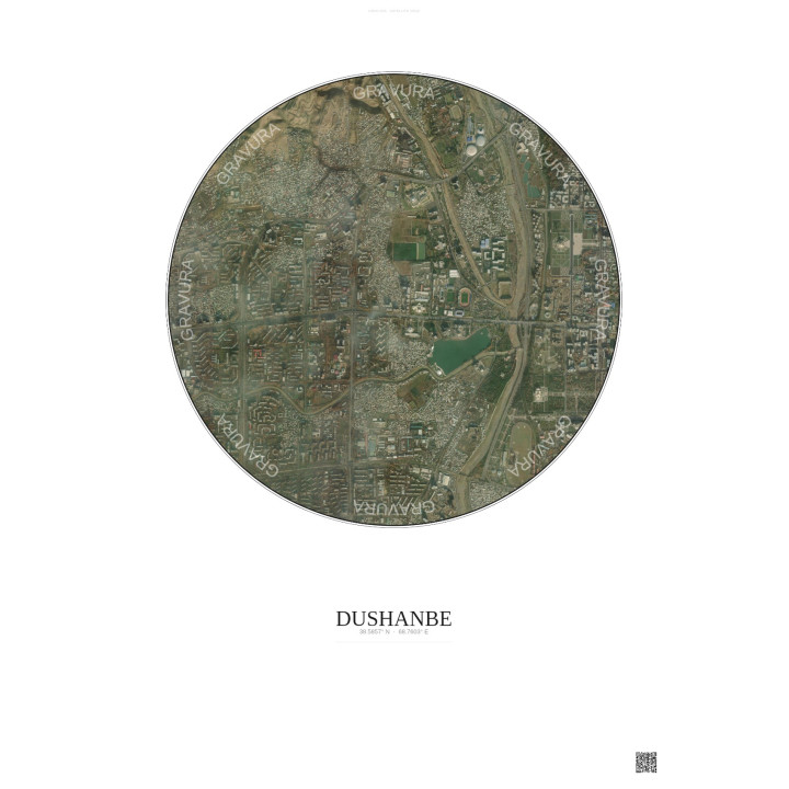Affiche Dushanbe – Poster vue satellite 2.5km Couleur | Gravura 