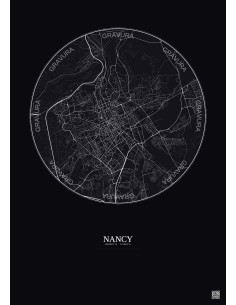 Nancy City Map Poster 6km | Gravura – Dark background