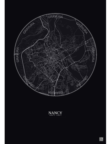 Nancy City Map Poster 6km | Gravura – Dark background