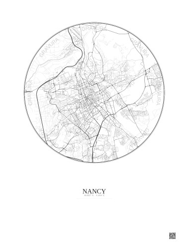 Nancy City Map Poster 6km | Gravura – Light background