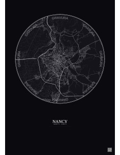Nancy City Map Poster 10km | Gravura – Dark background