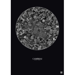 Affiche Cambrai – Poster vue satellite 5km N&B | Gravura – Fond foncé