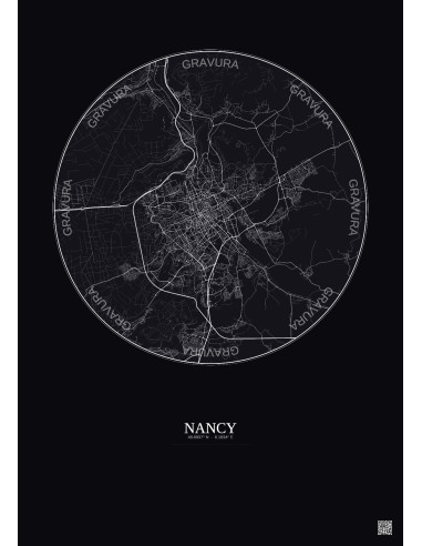 Nancy City Map Poster 10km | Gravura – Dark background