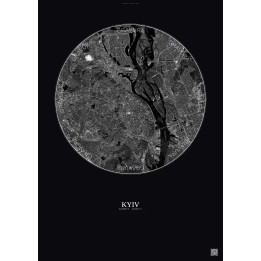 Affiche Kyiv – Poster vue satellite 10km N&B | Gravura – Fond fo