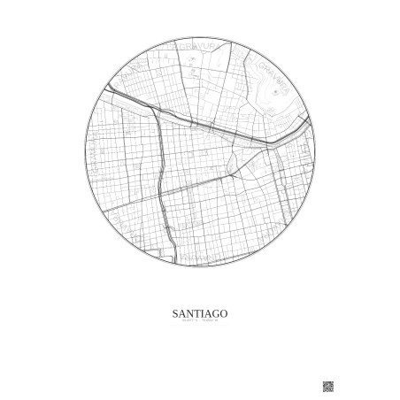 Affiche Santiago – Poster carte de ville 2.5km | Gravura – Fond clair
