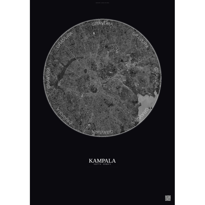 Affiche Kampala – Poster vue satellite 10km N&B | Gravura – Fond