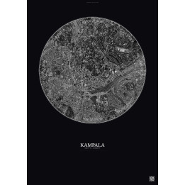 Kampala Satellite View Poster 2.5km B&W | Gravura – Dark backgro