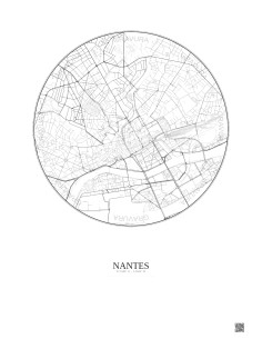 Affiche Nantes – Poster carte de ville 2.5km | Gravura – Fond clair