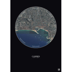 Affiche Cannes – Poster vue satellite 2.5km Couleur | Gravura – Fond foncé