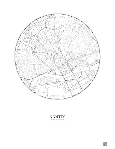 Affiche Nantes – Poster carte de ville 2.5km | Gravura – Fond clair