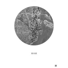 Affiche Miami – Poster vue satellite 2.5km N&B | Gravura – Fond 