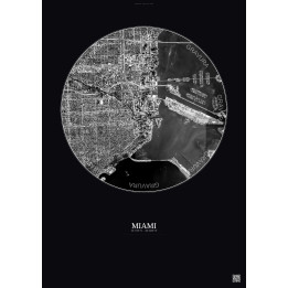 Affiche Miami – Poster vue satellite 5km N&B | Gravura – Fond fo