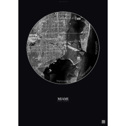 Miami Satellite View Poster 10km B&W | Gravura – Dark background