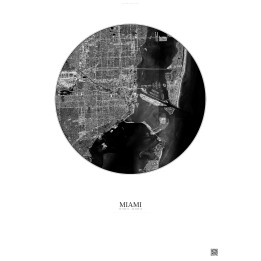 Miami Satellite View Poster 10km B&W | Gravura – Light backgroun