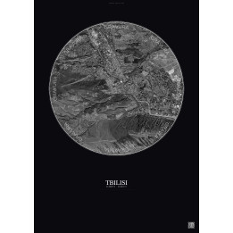 Affiche Tbilisi – Poster vue satellite 6km N&B | Gravura – Fond foncé