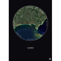 Affiche Cannes – Poster vue satellite 5km Couleur | Gravura – Fond foncé