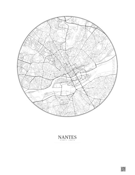 Nantes City Map Poster 5km | Gravura – Light background