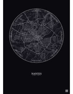Affiche Nantes – Poster carte de ville 10km | Gravura – Fond foncé