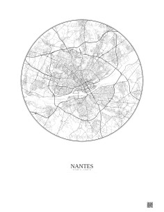 Affiche Nantes – Poster carte de ville 10km | Gravura – Fond clair