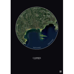 Affiche Cannes – Poster vue satellite 10km Couleur | Gravura – Fond foncé