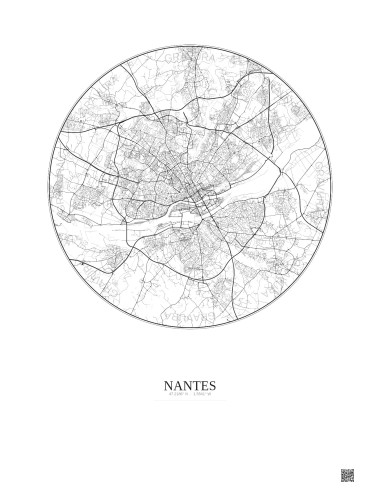 Affiche Nantes – Poster carte de ville 10km | Gravura – Fond clair