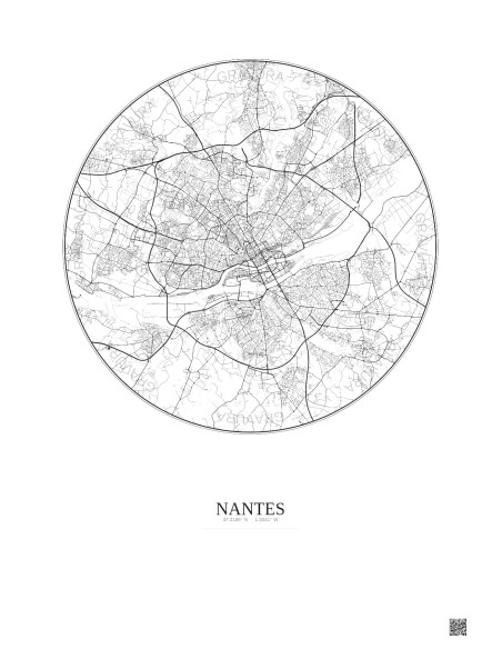 Affiche Nantes – Poster carte de ville 10km | Gravura – Fond clair