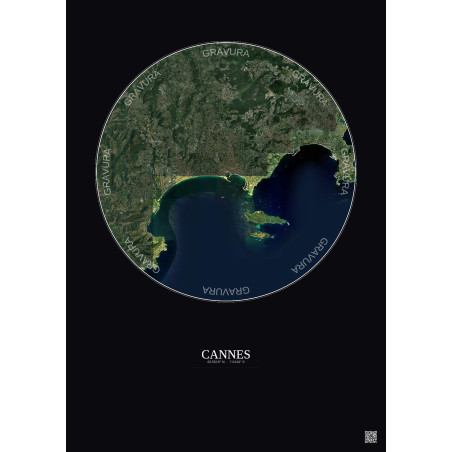 Affiche Cannes – Poster vue satellite 10km Couleur | Gravura – Fond foncé