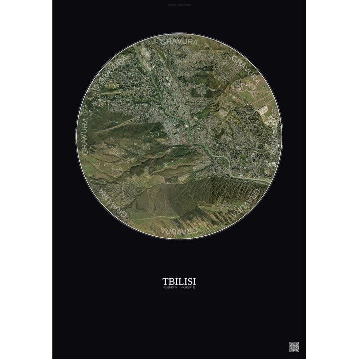 Affiche Tbilisi – Poster vue satellite 6km Couleur | Gravura – Fond foncé