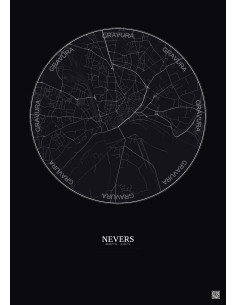 Affiche Nevers – Poster carte de ville 2.5km | Gravura – Fond foncé
