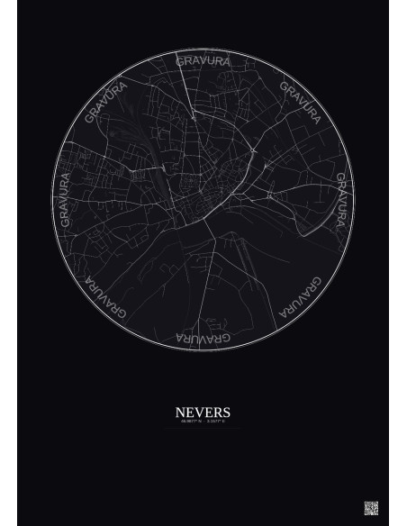 Affiche Nevers – Poster carte de ville 2.5km | Gravura – Fond foncé