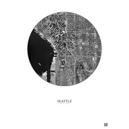 Affiche Seattle – Poster vue satellite 2.5km N&B | Gravura – Fon